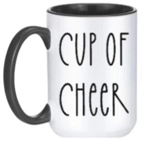 "Cup of Cheer" 🎄 Black & White Mug – 15oz Ceramic
